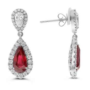 Pear Shaped Ruby Diamond Earrings