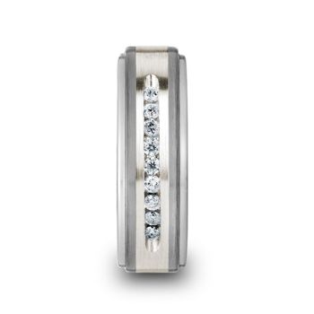 Tungsten Wedding Band With Channel Set Diamonds