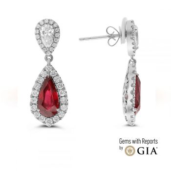GIA Certified Pear Shaped Ruby Diamond Drop Earrings